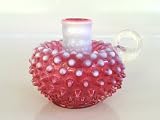 Fenton Cranberry Opalescent Hobnail Candleholder #3870