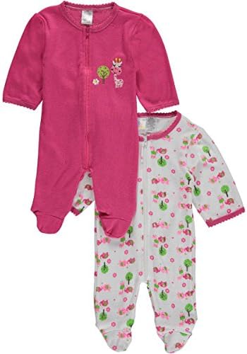 Baby Girls' "Friendly Giraffe" 2-Pack Coveralls - fuchsia, 6 - 9 months
