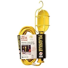 Coleman Cable 5857 Polar/Solar 16/3 SJEO 25-Foot Trouble Light with Metal Guard and Outlet