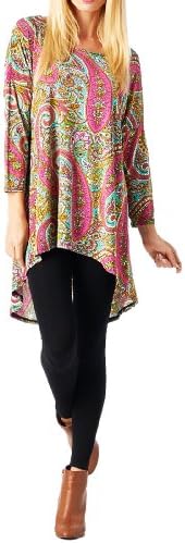 Women'S Poly Span Various Print High & Low Tunic with 3/4 Sleeves - Print