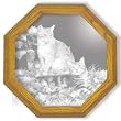 Decorative Etched Mirror - Cat Art Etching, Octagon Solid Oak Framed Wall Mirror, 20 inches