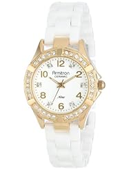 Armitron Womens 75/4032WTGP White Ceramic Swarovski Crystal-Accented Bracelet Watch