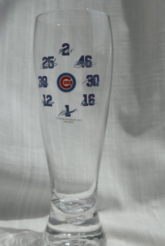 CHICAGO CUBS TEAM LOGO PLAYER AUTOGRAPHED GLASS PILSNER BEER CUP