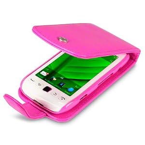 BLACKBERRY TORCH 9850 PREMIUM PU LEATHER FLIP CASE - HOT PINK, WITH QUBITS-BRANDED MICROFIBER CLEANING CLOTH