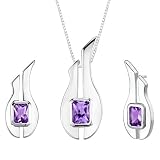 Traditional Beauty 2.75 carats Radiant Cut Amethyst Pendant Earrings Set in Sterling Silver
