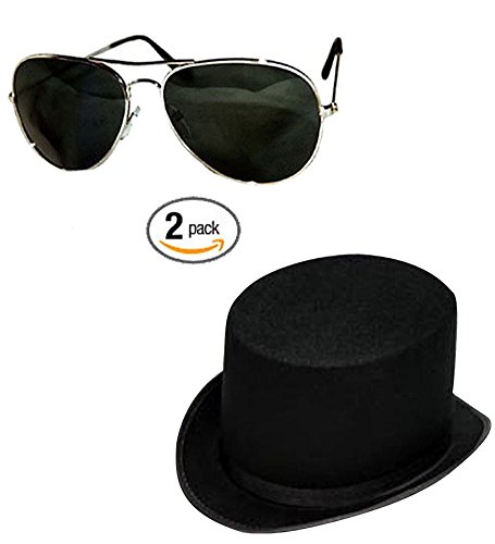 Guitar Player Costume Accessory Felt Top Hat-Aviator Sunglasses by Funny Party Hats®