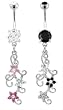 TRIPLE FLOWER GEM DROP BELLY RING BNAFL139BK- BLACK/CLEAR