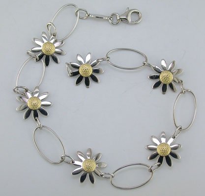 14K Two Tone Gold Daisy Bracelet