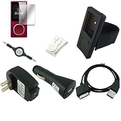 Microsoft Zune 4GB / 8GB / 16GB (BLACK) Silicone Skin Charging Combo, w/ Silicone Skin, USB 2in1 Sync Charging Cable, USB Car Charger, USB Wall Charger, Retractable MP3 Jack 3.5mm to 3.5mm Auxilary Cable and a Screen Guard / Protector