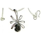 Silver Pendant with Chain Smoky Quartz Gemstone Jewelry 1.25 inches