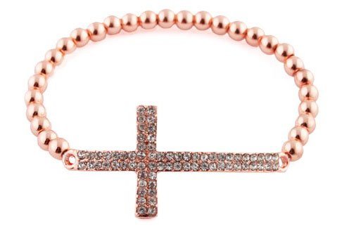 3 Pieces of Rose Goldtone Iced Out Cross Beaded Bracelet Shamballah