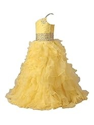 Girls One Shoulder Sleeveless  Beaded Organza Flower-Girl Dress  With Rhinestones