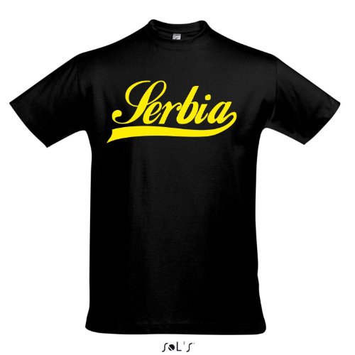 T-Shirt – Serbia Oldschool Serbien LÄNDERSHIRT EM / WM FAN Trikot S-XXL , Deep black – gelb , M