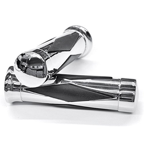 Krator® Motorcycle Diamond Chrome Rubber Hand Handlebar Grips Grip Custom High Quality Chrome Billet Grips Fits Cruisers Harley Suzuki Kawasaki Yamaha Honda with 1