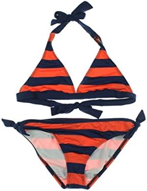 Splendid Big Girls'  Marcel Stripe Halter Bikini, Navy/Orange, 12