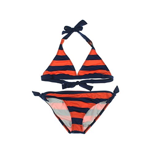 Splendid Big Girls'  Marcel Stripe Halter Bikini, Navy/Orange, 12