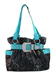 Camouflage Cinch Handbag Rhinestone Buckle Turquoise Blue Trim