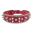 19 Inch Hot Pink Leather Spiked / Studded Dog Collar SML
