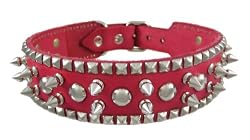 Hot Pink 28" Leather Spiked / Studded Dog Collar Large