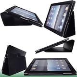 TG Cases� New Apple iPad 3 and iPad 2 Premium Folio Black Leather Case / Cover and Flip Stand With Built-in Magnet For Sleep / Wake Feature + 2 Included Screen Protectors for Apple iPad 3 and 2.