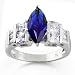 Valentines Day Bling Jewelry Sterling Silver 2ct Marquise Blue Sapphire Color CZ Bar Side Stone Engagement Ring