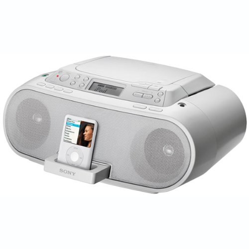 Sony Boombox with CD Player, AM/FM Radio, and iPod Dock (White)