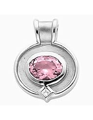 14K White Gold Oval Cut Pink Sapphire and Diamond Pendant -- LIFETIME WARRANTY