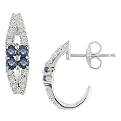 14K White Gold Diamond and Sapphire Half-Hoop Earrings