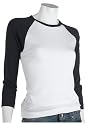 Trecento Women's Junior Raglan 2-Tone Long Sleeve,White/Navy,Medium
