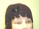 Cp122pb, Hand Crocheted Plum Color Chenille Gimp Skull Cap with Black Velvet Rhinestone Studded Butterfly for Women and Teens.. Tight Weave Suitable to Wear in Cold Weather