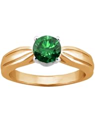 0.80 Ct Round Green SI1/SI2 Diamond 14K Yellow Gold Ring