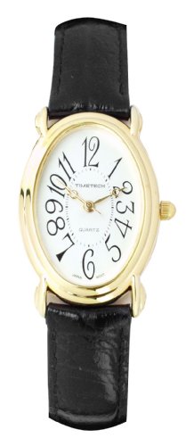 TimeTech ladies gold oval leather strap watch
