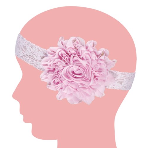 Beautiful Large Flower Floral Lace Kids Headband - Pink and White (2 Pcs)