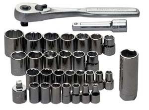 Craftsman Socket Set, 1/4 & 3/8, SAE/Met, w/Ratchet, 32Pc