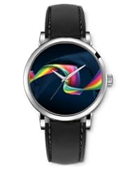 SPRAWL Aanalog Fashion Series Silver Ladies Watches of Genuine Black Leather Strap,Unique Wrist Watch for Women Girls Designed with colorful spiral