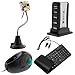 GTMax 8MP USB Webcam with Microphone/Snapshot/4 LED Lights/Stand - Metal Finish + Black USB Handheld Trackball Finger Mouse + Black USB/PS2 Flexible Silicone Keyboard + USB Highspeed 7 Port Hub w/ AC Adapter (Silver)