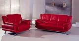 Red Leather Modern Sofa Loveseat Living Room Set