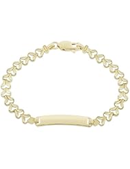 14k Yellow Gold, Heart Links ID Kids Children Bracelet 5.5mm Wide