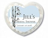 Baby Keepsake: Blue Bamboo Design Asian Theme Personalized Heart Shaped Mint Containe (Set of 24)