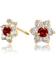 Bling Jewelry Kids Garnet Color Safety Screw Back CZ Flower Studs 14k Gold