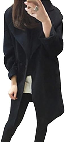 Fuyongsangni Women's Winter Lapel Cocoon Shape Wool Blend Trench Coat XX-Large Black