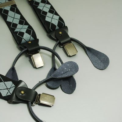 Grey Black Diamond Leather design Limited Edition elasticated Fashion Suspenders for men SP1028