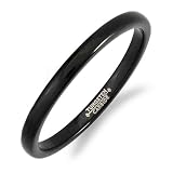 Tungsten Carbide Men's Ladies Unisex Ring Wedding Band 2MM Dome Shiny Black Enamel Plated Comfort Fit (Available in Sizes 5 to 11)