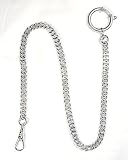 Dueber 12″ Solid Sterling Silver Pocket Watch Chain with Spring Ring – USA