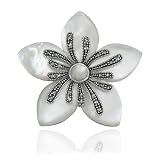 Sterling Silver Marcasite Mother-of-Pearl Flower Pin