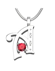 Sterling Silver Letter A - July Ruby Birthstone 18 Inch Necklace