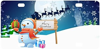 Merry Christmas Cute Snowman Strong And Durable Aluminum Car Metal License Plate Frame for Women/Men Four Holes Tag 12" X 6"