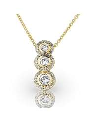 14KT Yellow Gold Gorgeous Graduated Halo Diamond Pendant with Round Brilliant Diamonds. 1 CTW