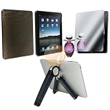 Stand Adjustable Holder + Clear Smoke Swirl TPU Rubber Skin Case + Mirror Screen Protector for Apple iPad 16GB / 32GB / 64GB
