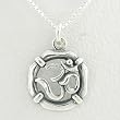 Round Om or Aum Pendant in Sterling Silver with Blue Swarovski Crystal Bead on a 16" Rhodium and Sterling Box Chain, #8519